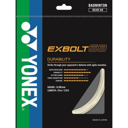 Set Cordage de Badminton Yonex Exbolt 68 Blanc (10 M) 