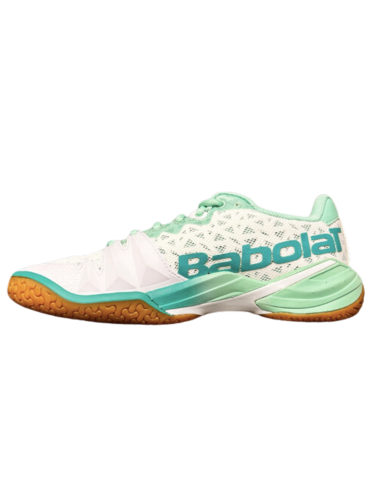 Zapatillas de bádminton Babolat Shadow 4 para mujer Blanco/Laguna  Zapatillas de bádminton Babolat Shadow 4 para mujer Blanco/Laguna
