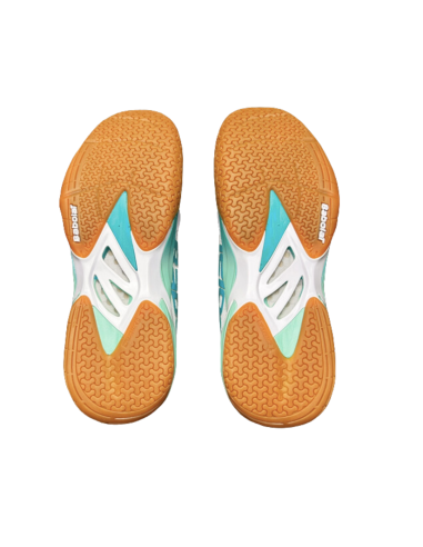 Zapatillas de bádminton Babolat Shadow 4 para mujer Blanco/Laguna  Zapatillas de bádminton Babolat Shadow 4 para mujer Blanco/Laguna